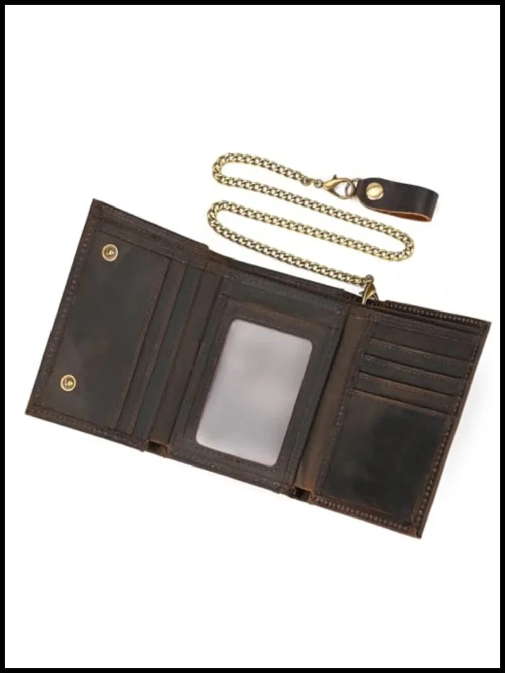 Genuine Leather Trifold Wallet with Anti-Theft Detachable Chain
